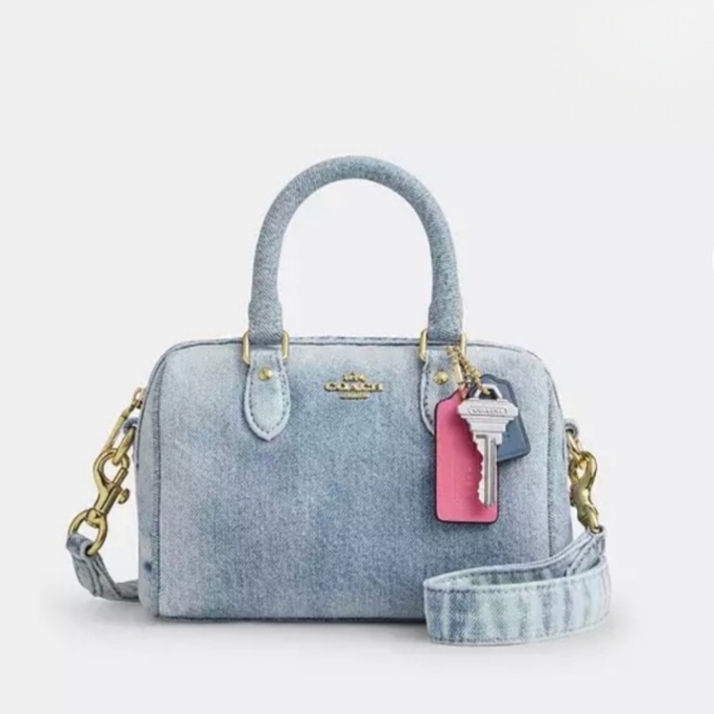 Coach Light Blue Denim Crossbody Satchel with Pink Tag